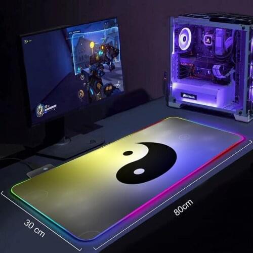 LED Gaming Mouse Pad Mousepad RGB Large Gamer XXL Accessories Carpet Mause Pad Religious Yin & Yang Desk Play Mat with Backlit