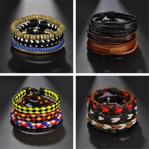 Male Multilayer Leather Bracelet Men Women Braided Rope Wrap Bracelets Bangles Pulseira Masculina Fashion Jewelry Pulsera homme