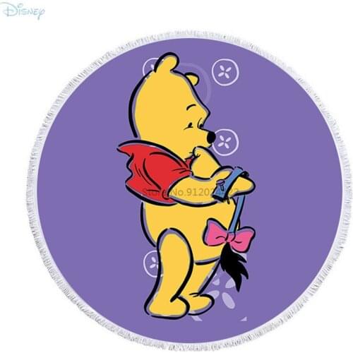 Cartoon Cute Disney Winnie The Pooh Printed Round Beach Towel with Tassels for Children Kids Adults 150cm Microfiber Bath Towel