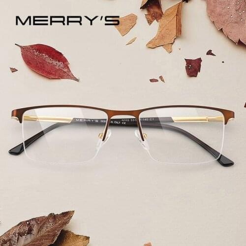 MERRYS Men Glasses Frame Male Square Half Optical Ultralight Business Style Myopia Prescription Alloy Eyeglasses S2055