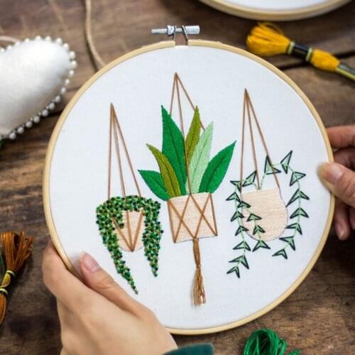 DIY Stamped Embroidery Starter Kit With Flowers Plants Pattern Embroidery Cloth Color Threads Tools Kit