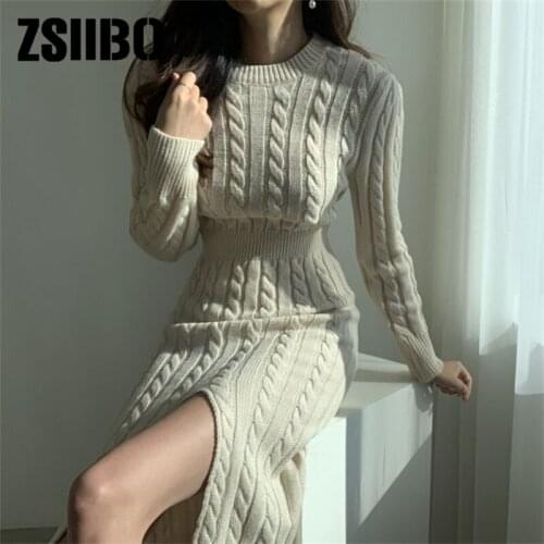 Autumn 2021 new French design sense niche long sweater skirt small fragrance style knitted dress female Dresses Party dresses
