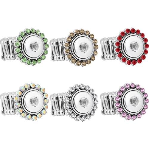 New 12mm Snap Rings Vintage Crystal DIY Elastic Adjustable Snaps Ring Fit 12mm Snap Buttons Jewellery