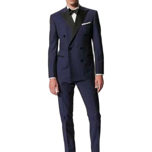 New Men’s Suit Smolking Noivo Terno Slim Fit Easculino Evening Suits For Men Double Breasted Navy Blue Tuxedos Mens Suit