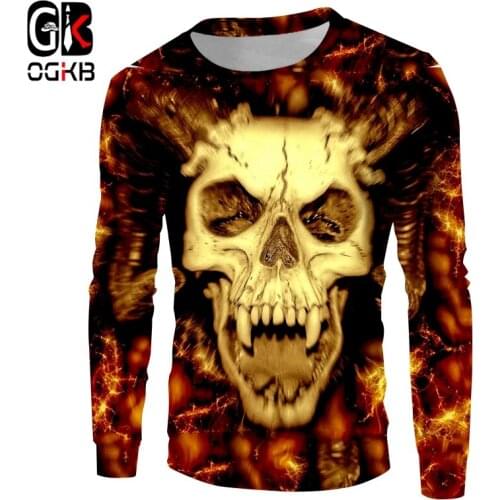 OGKB Casual Sweatshirt Cool Print Flame Skull King 3D Hoodies Women/mens Workout Fitness Crewneck Pullovers Sweats Dropshipping