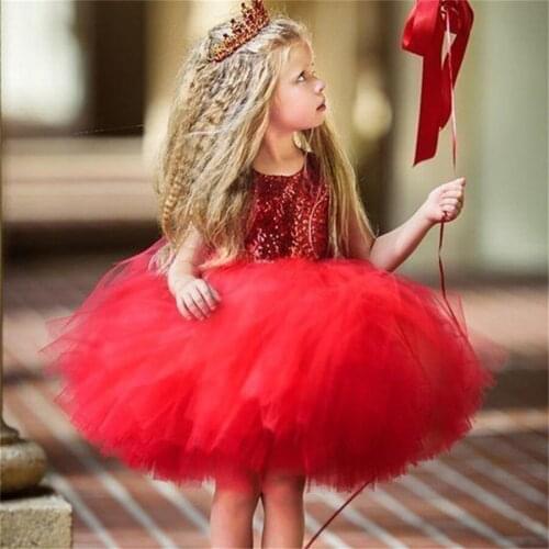 Sequins Flower Girl Dress Backless Fluffy Tulle Wedding Birthday Party Ball Gown For Girls Holy Communion PrincessDresses