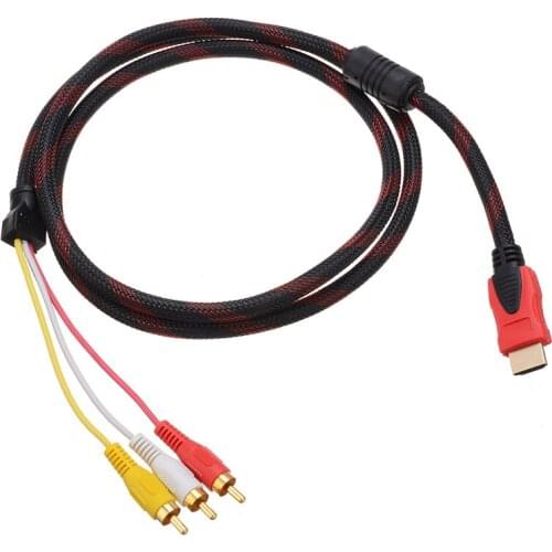 Pohiks 1pc 1080p HDTV Digital Signal Transmitter Adapter 1.5m LCD Male To 3 RCA Video Audio AV Cable for TV HDTV D