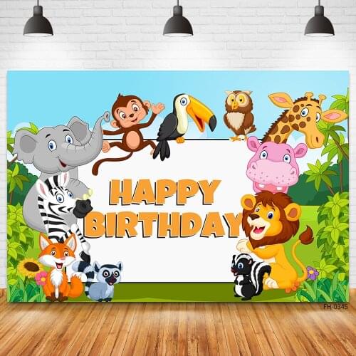 Custom Name Wild Animal Jungle Forest Safari Birthday Banner Backdrops Party Baby Shower Photography Backgrounds For Photo Booth