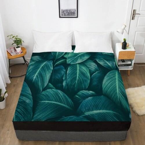 1pc bed sheet Elastic fitted sheet With An Elastic Band 150/180/200/160*200 Mattress Cover Double Bed cover nordic Green leaves