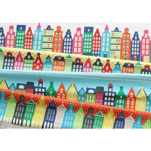 Pretty 50x160cm Colorful House Printting Cotton Linen Fabric Quality DIY fabric