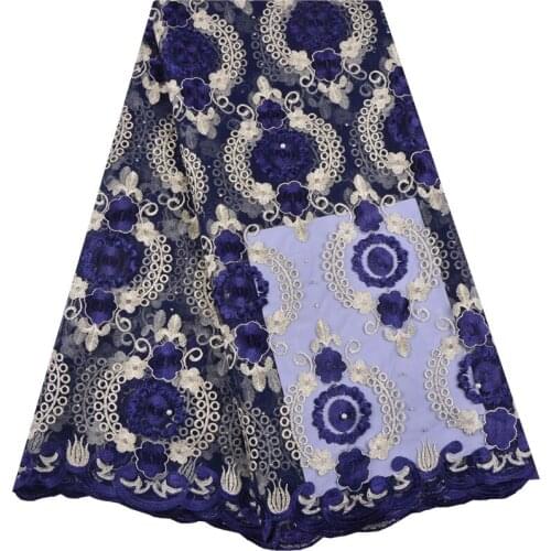 Blue French African Lace Fabric High Quality Embroidered Nigerian Net Lace With Guipure Lace Fabric 5 Yards For Lady Dress 1374