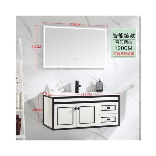 Modern minimalist space aluminum bathroom cabinet combination hand wash basin cabinet round mirror bathroom sink wall hanging ca
