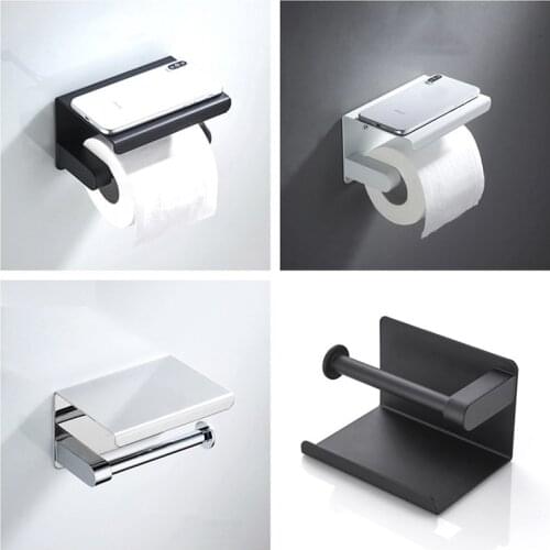 SUS304 Stainless Steel Matt Black Toilet Paper Holder with Cellphone Shelf Wall Mounted Toilet Roll Holder Chrome Roll Box