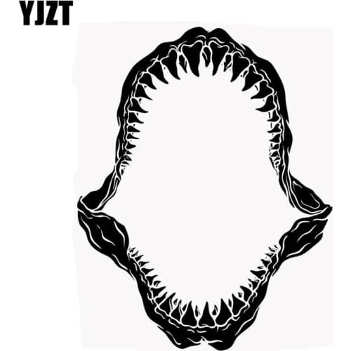 YJZT 13.4cm*17cm SHARK Jaw Skeleton Teeth Bite Attack Open Horror Individualized Vinyl Car Sticker Decals Black Silver C11-0347