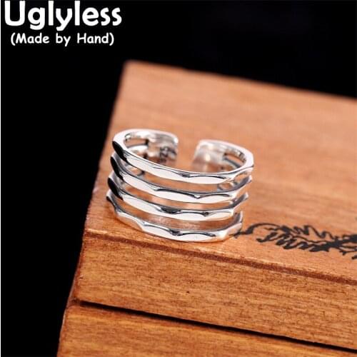 Uglyless 925 Thai Silver Personalized Hollow 9 Layers Wide Rings for Women Performance Dress Rings Steam Punk Vintage Jewelry