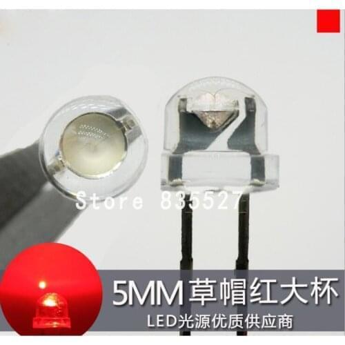 100pcs/lot 5mm Red LED straw hat F5 big large chip super bright LED light emitting diode lamp beads for DIY lights