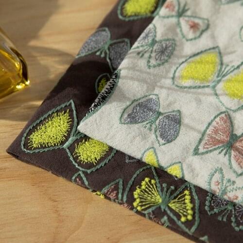 120cm width Thick butterfly pattern cotton linen DIY manual embroidery embroidery fabric clothing fabric clothing bag sofa