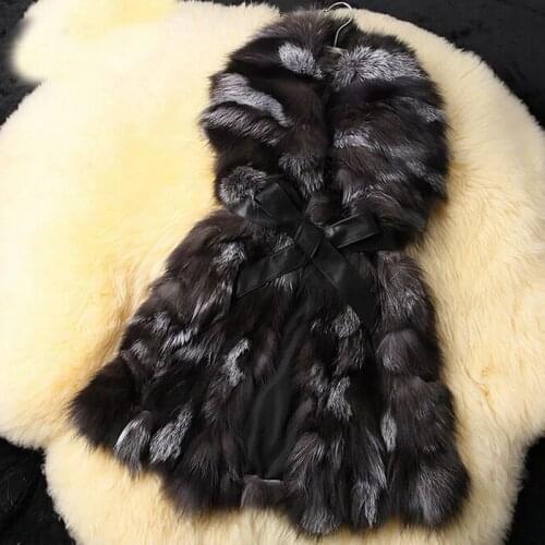 2021 Real Women Natural Fox Fur Gilet with Collar Genuine Fur Vest for Ladies New Arrival Hot Selling Female Long Coat kfp302b