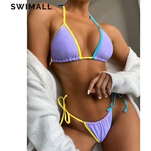 2021 Sexy Bikini Women Swimsuit Padded Bra Bandage Bikini Set Swimwear Female Splicing Halter Bathing Suit Beach Wear Biquini