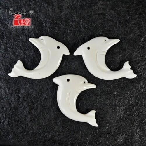 3PCS Handmade Carved Yak Bone Shark teeth Pendant Hawaii Style Bone white Beads DIY Jewelry Accessory 42mmX28mm