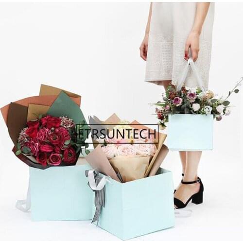 Square Flower Gift Paper Bag Flower Packaging Boxes Florist Gift Packaging Supply Wedding Party Decoration Material 50pcs