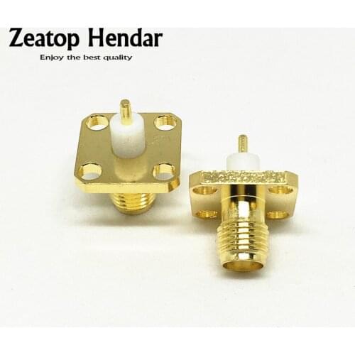 50Pcs Gold SMA Female Bulkhead Panel Mount PTFE with 4 Holes Flange Solder Coaxial Connector RF Adapter