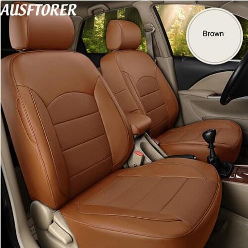 AUSFTORER Genuine Leather Cover Seat Car for Skoda Yeti Seat Covers Cowhide Custom Cushion Supports Accessories Protectors 18PCS