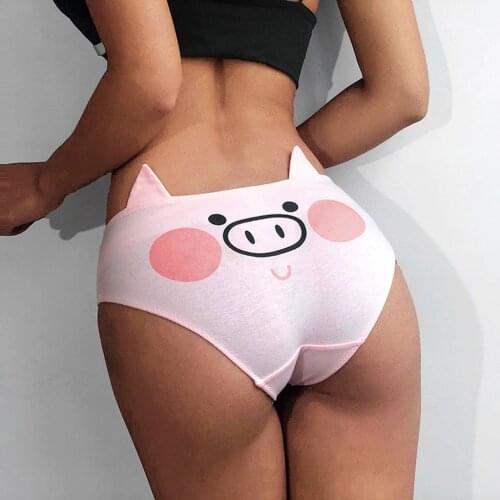 Women Funny Pig ears Print Cotton Lingerie G-string Briefs Underwear Panties T string Thongs Knickers