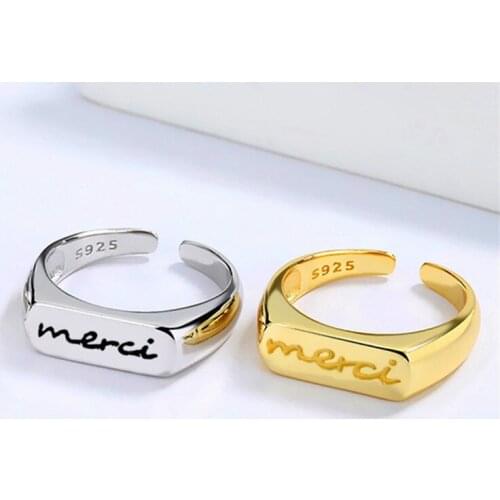 Miuoxion Retro Simple Letters Merci Ring Personality Punk Party Jewelry For Women Feature Namour Charm Gift All Seasons