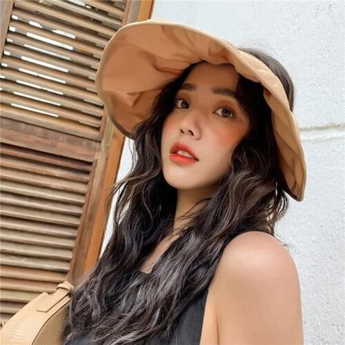 Womens Roll Up Visor Cap Sun Hat Shell Shaped Sun Visor Hats Headband Wide Brim Foldable Lightweight Summer Beach Hat