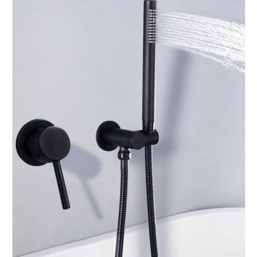 Matte Black Shower Faucet Set Concealed Wall Mounted Embedded Bathroom Shower Mixer Vlave Hand Held Shower Head Black Brass