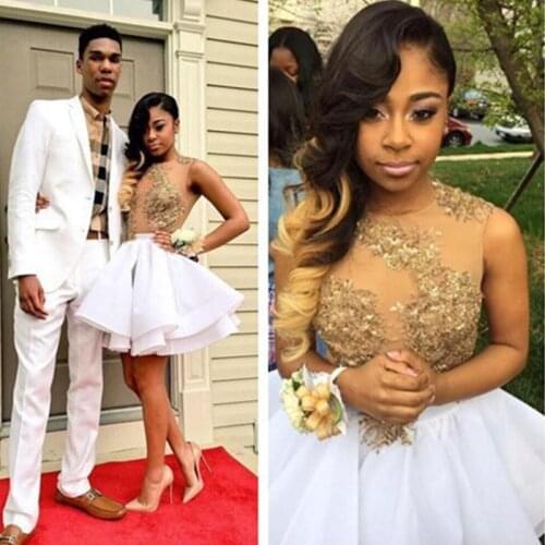 Cute Cheap Gold Lace Ivory Mini Length Women Prom Party Dresses Lace Cocktail Dress