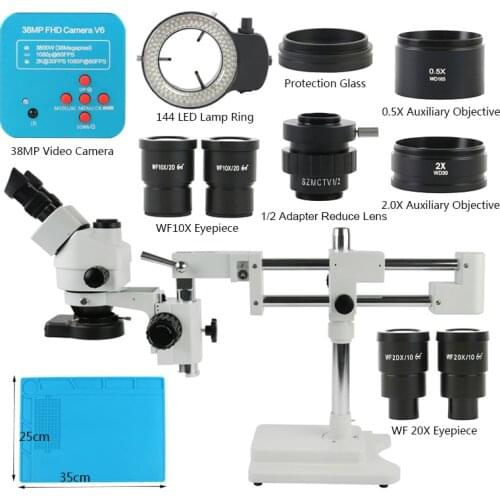 3.5~90X Simul Focal Trinocular Zoom Microscope +38MP 2K HDMI Microscope Camera Double Boom Stand For PCB Welding Repair