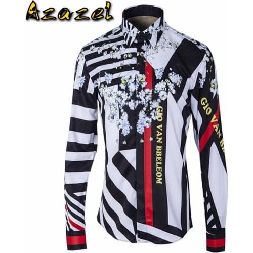 Azazel Shirt Men Luxury Striped Printed Long Sleeve Mens Dress Shirts Fashion Slim Fit Casual Shirts Party Nightclub Man Shirts