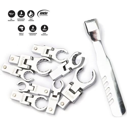 9PCS Set of Interchangeable Ratchet Tubing Wrench Set Shaking Head Wrenches 180° Rotating Gear Wrench Car Repair Hand Tools