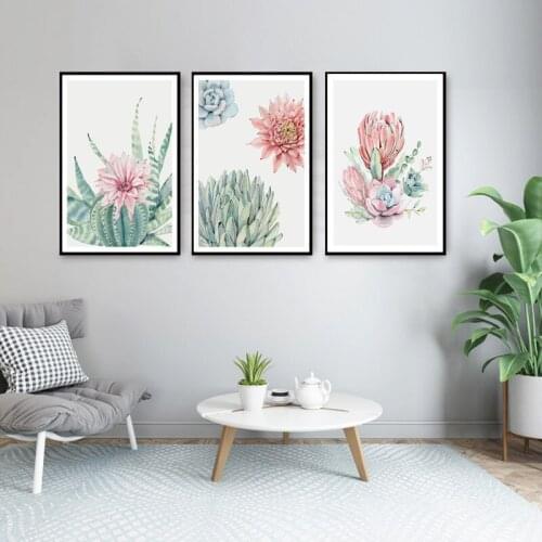 Plant Leaf Flower Wall Art Poster Nordic Watercolor Succulents Canvas Painting Wall Art Print Picture Living Room Decoration