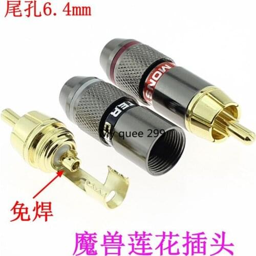 Non-welding warcraft 24K gold RCA plug audio connector lotus plug color difference head AV video head DIY