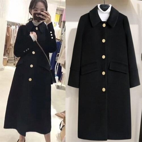 New Womens Woolen Coat Black Midi Long Section Listing Lady Long Sleeve Double-sided Jacket Winter Thicked Coats Outwear WZ1064
