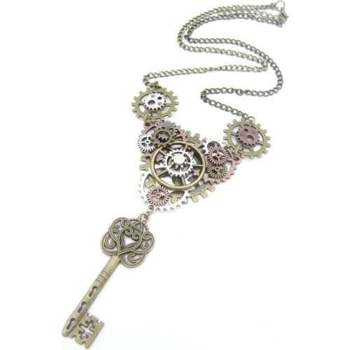 2018 New Original Design Retro Industrial Manchanical Mixed Gears DIY Vintage Steampunk Key Pendant Necklace