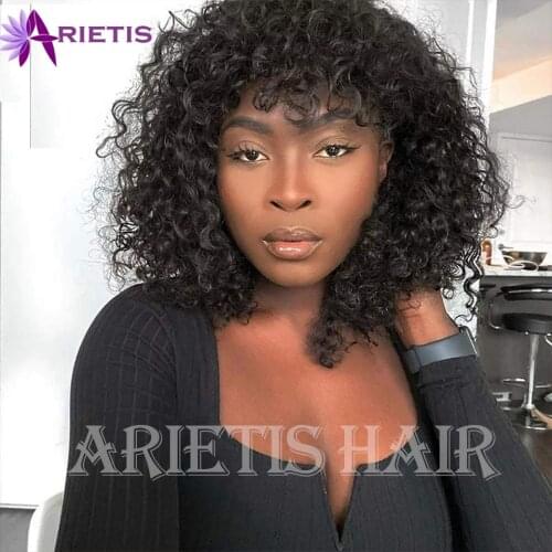 Wholesale Price 150% 180% Density Jerry Curly Human Hair Wigs with Bangs For Black Women Full Machine Made Human Hair Wigs Remy