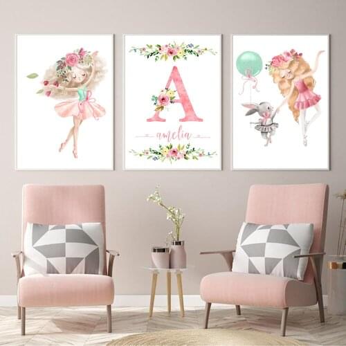 Personalized Girls Name Wall Art Canvas Painting Pictures Wall Art Custom Poster for Kids Nursery Prints Pink Baby Room