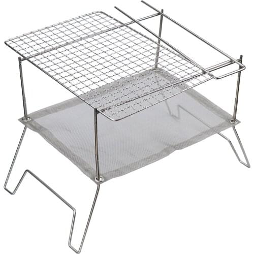 Folding Barbecue Grill Charcoal Wood Burning Stand Stainless Steel Assembly Campfire Station Outdoor Camping Picnic Frame