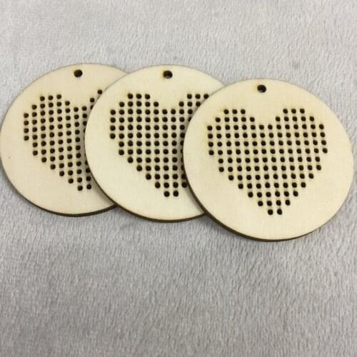 10pcs heart pendant wooden embroidery blanks perforated plywood laser cut wood stitches for embroidery stitching