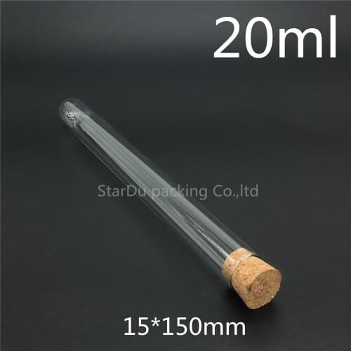 15*150mm round bottom tube cork tube high temperature resistant thick glass tube 20ml 500pcs/lot