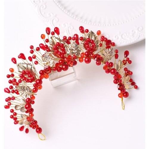 Romantic Red Pearl Rhinestone Gold Color Bridal Hairbands Hair Claws For Women Wedding Accessory Korean Style Hearwear Hot Sale