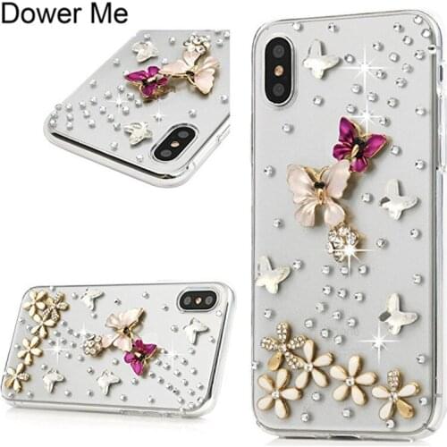 Luxury Fashion Diamond Rhinestone Flower Butterfly Case Cover For Iphone 11 Pro Max XS Max XR X 8 7 6 6S Plus Bling Back Cover