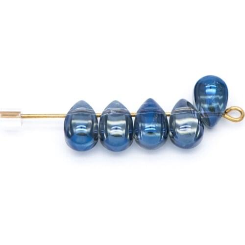 Glass Teardrop beads 9x6mm, Tear Drop Crystal Pear Beads, Sparkly Blue(GM032-5)/ 50 beads