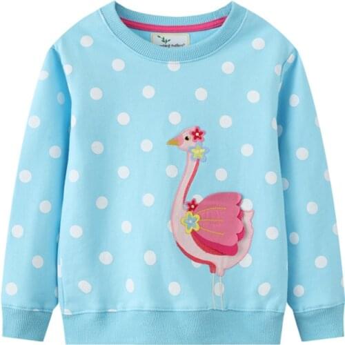 Jumping Meters New Autumn Winter Girls Sweatshirts Dots Flamingo Embroidery Fashion Childrens Clothes Cotton Sweaters Kids Tops