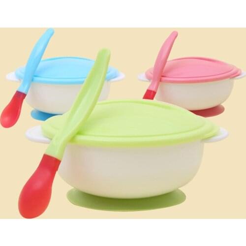 Baby Feeding Tableware Children Plate Sucker Bowl Toddler Baby Kids Child Feeding Lid Training Bowl with Spoon Learnning Dishes