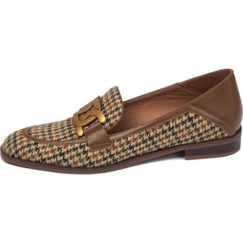 Women Loafers Classic Houndstooth Sleep on Low Square Heel Shoes Office Lady Pumps Leisure Loafer Shoes Female Feetwear